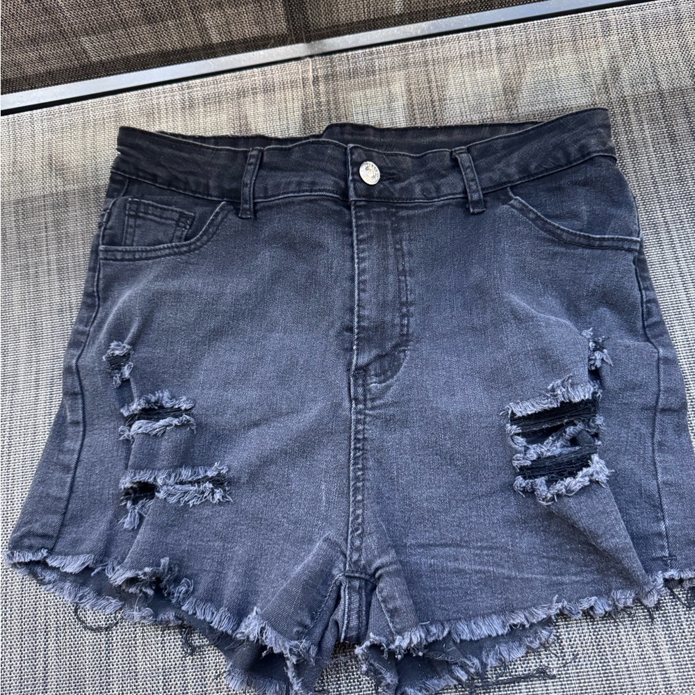 SHEIN Dark Gray Distressed Jean Shorts